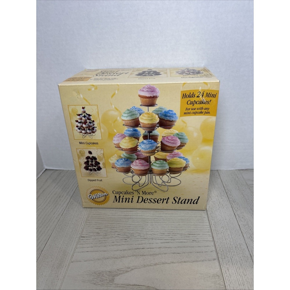 Wilton Cupcakes N More Mini Dessert Stand Silver Metal 24 Count NEW Open Box